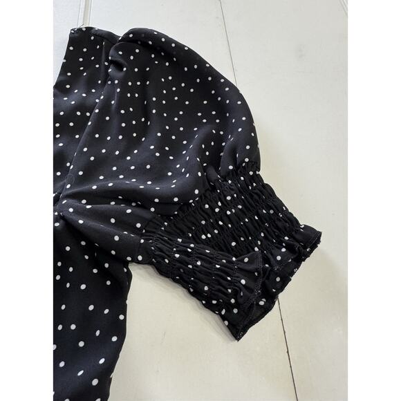 Trixxi Women’s Flare Square Neck Dress Black Polka Dot Small Ruffle Smocked - Picture 4 of 9
